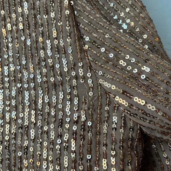 Anthropologie Top Sequin Brown Long Sleeve Remie Button Up Shirt Size XL - Picture 9 of 9